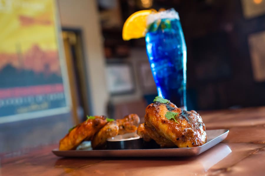 Fountain of Youth Chicken Wings and Florida Rain Cocktail from Jock Lindsey’s Hangar Bar for Disney Springs Flavors of Florida
