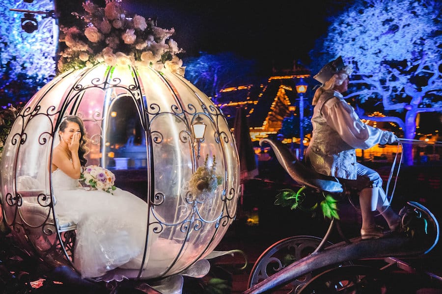 Bride in Cinderella Coach for a Disney Fairytale Wedding