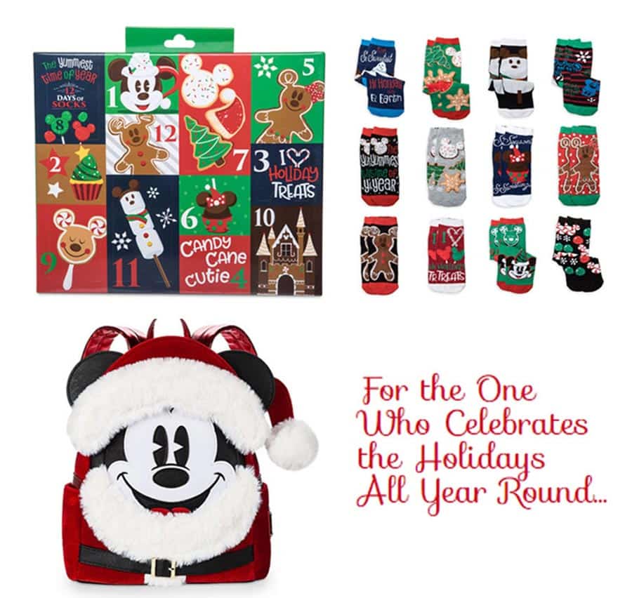 Santa Mickey Mouse Mini Backpack by Loungefly, holiday advent calendar + socks