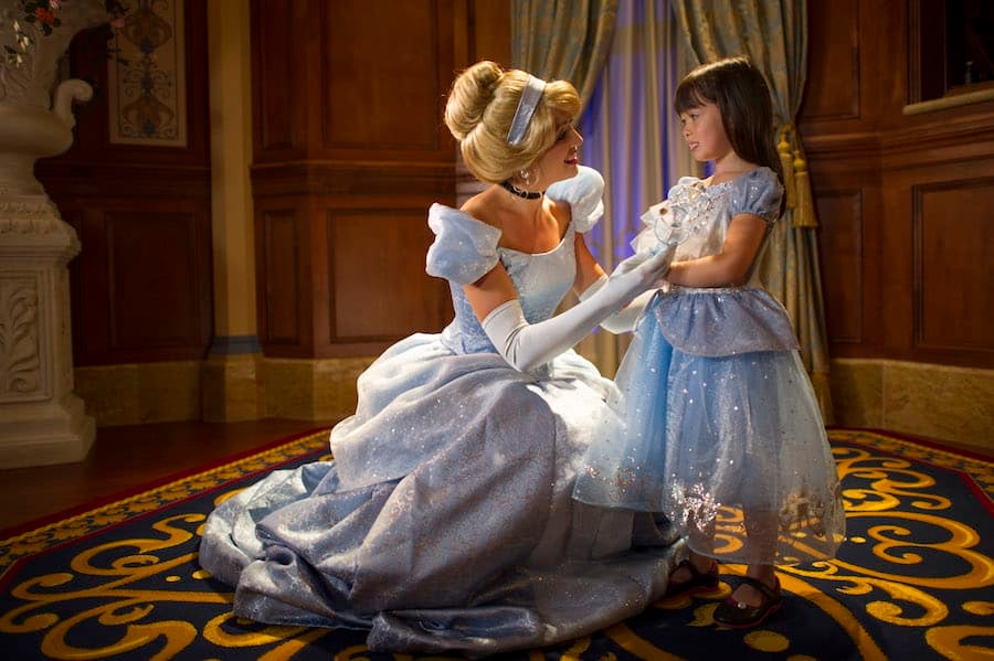 Girl meeting Cinderella at Princess Fairytale Hall