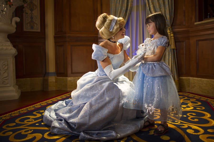 Girl meeting Cinderella at Princess Fairytale Hall