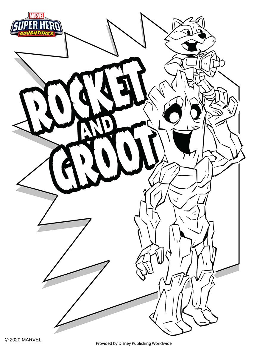 Rocket and Groot Coloring Sheet
