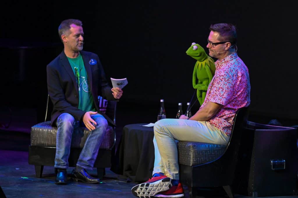 Ryan March, performer Matt Vogel and Kermit on stage