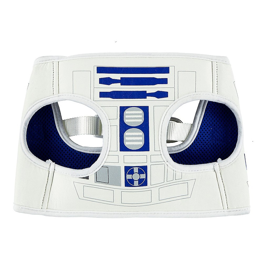 R2-D2-themed costume harness for dogs
