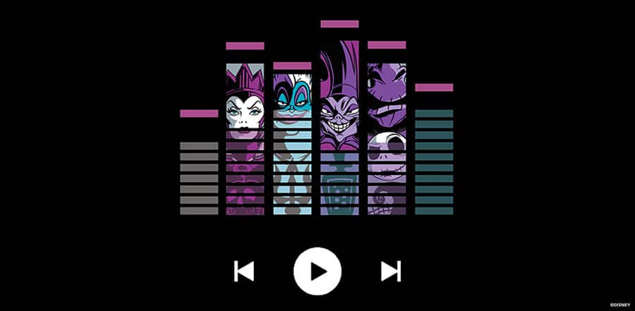 Frighteningly famous songs from the Disney Villains playlist graphic