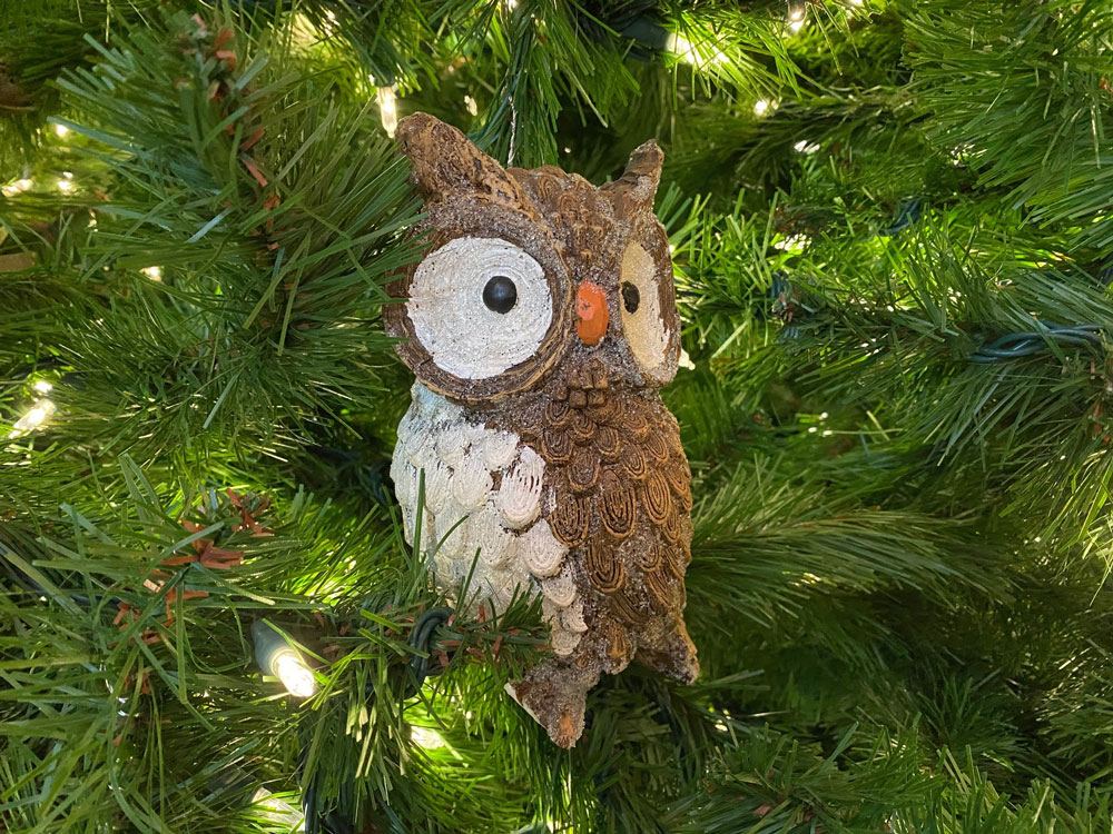 Owl ornament in the lobby of Disney’s Wilderness Lodge.