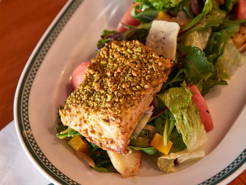 Pistachio Crusted Salmon Salad | The Main Street Mouse
