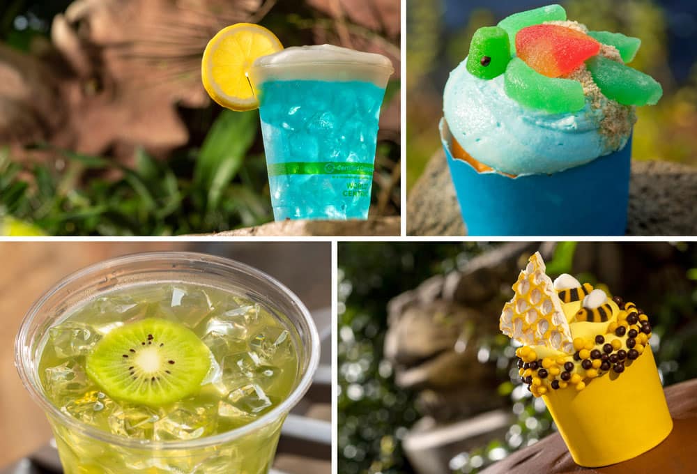 | The Main Street Mouse Crave the Wave Cocktail Honey Bee Cupcake Sea Turtle Cupcake and Kiwi Margarita