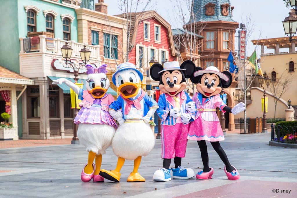 Daisy Duck Donald Duck Mickey Mouse and Minnie Mouse in their springtime outfits at Shanghai Disney Resort
