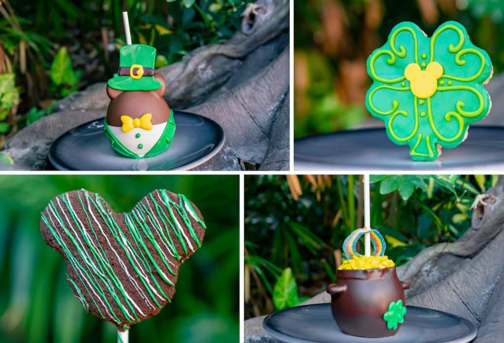Collage of St. Patrick's Day treats from Marceline’s Confectionery at Disneyland Resort