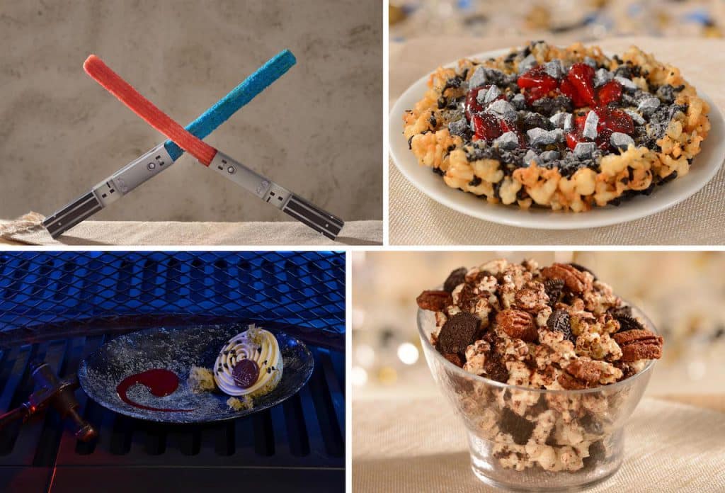 Lightsaber Churros, Galactic Swirl Funnel Cake, Oi-Oi Puff and • Interstellar Sweet and Crunchy Popcorn