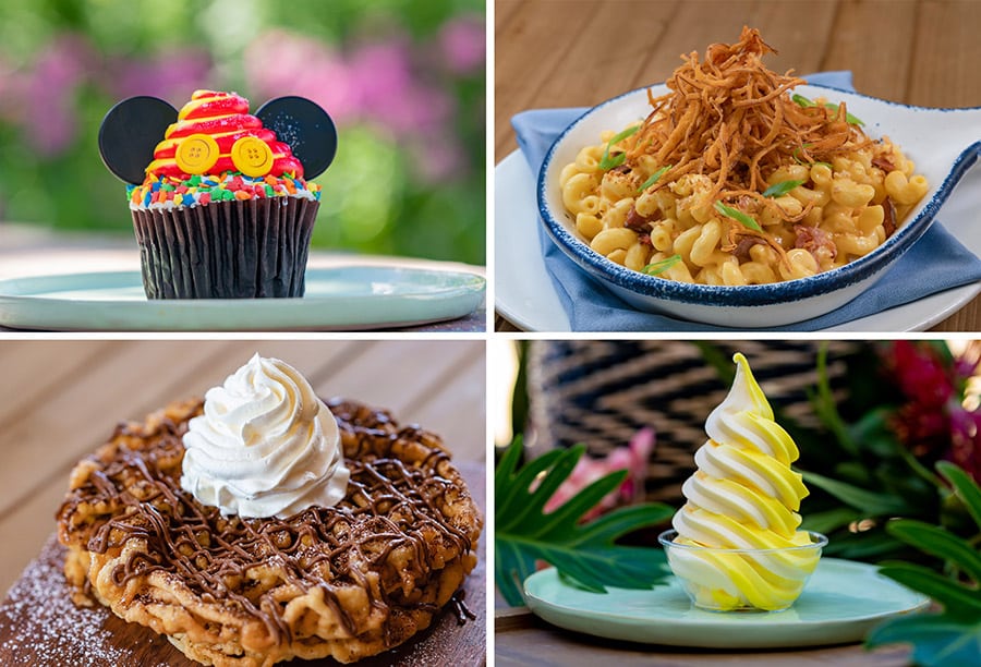 Jolly Holliday Cupcake, River Belle Skillet Brisket Mac & Cheese, Stage Door Cafe Nutella Funnelcake, Tropical Hideaway Pineapple Lemon Whip