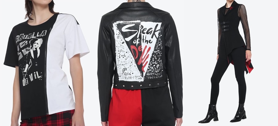 Her Universe Disney Cruella Punk ColorBlock Top Her Universe Disney Cruella Speak of the Devil Moto Jacket and Her Universe Cruella Embroidered Waistcoat available at Hot Topic
