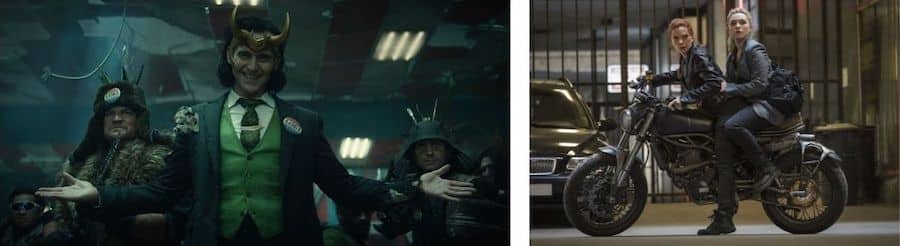Collage of scenes from "Loki" and "Black Widow"