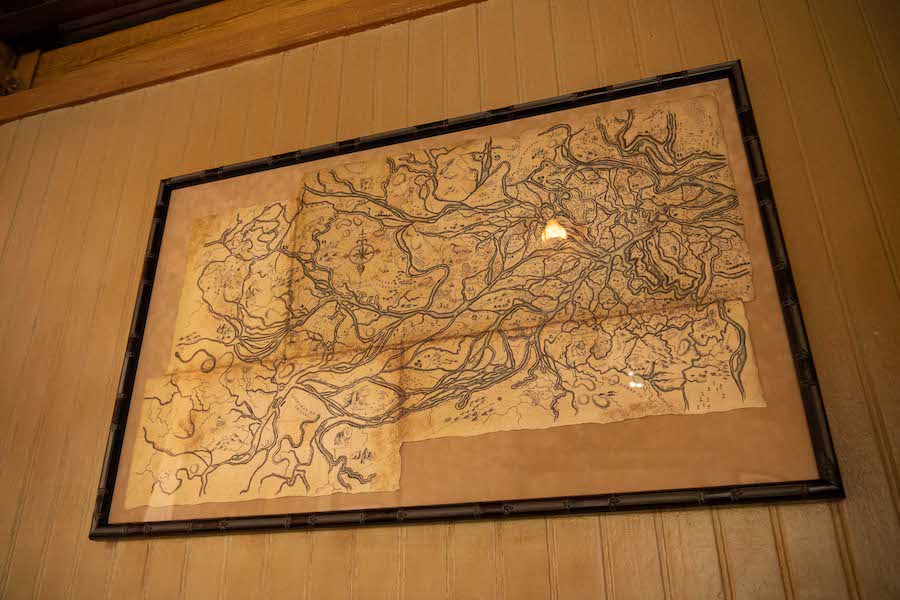 Map that Lily brought to Frank in Disney's "Jungle Cruise" on display at the Jungle Cruise attraction