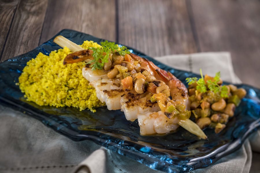 Piri Piri Skewered Shrimp with Citrus-scented Couscous from the Kenya marketplace during the EPCOT International Food & Wine Festival presented by CORKCICLE