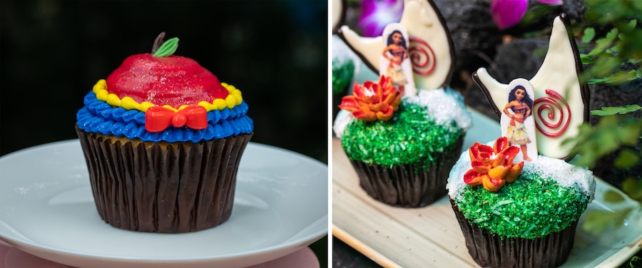 Snow White Cupcake from Disney’s Saratoga Springs Resort & Spa and Moana Cupcake from Disney’s Polynesian Village Resort