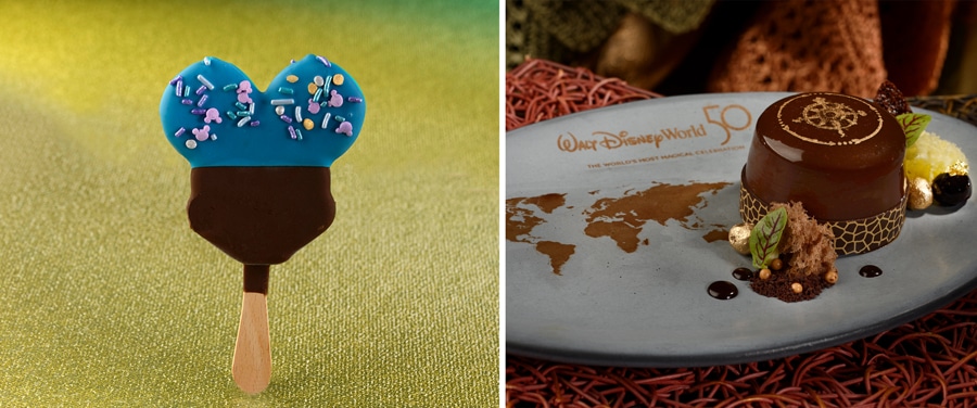 Hand dipped 50th Celebration Mickey Premium Bar and 50th Celebration Chocolate Gâteaux