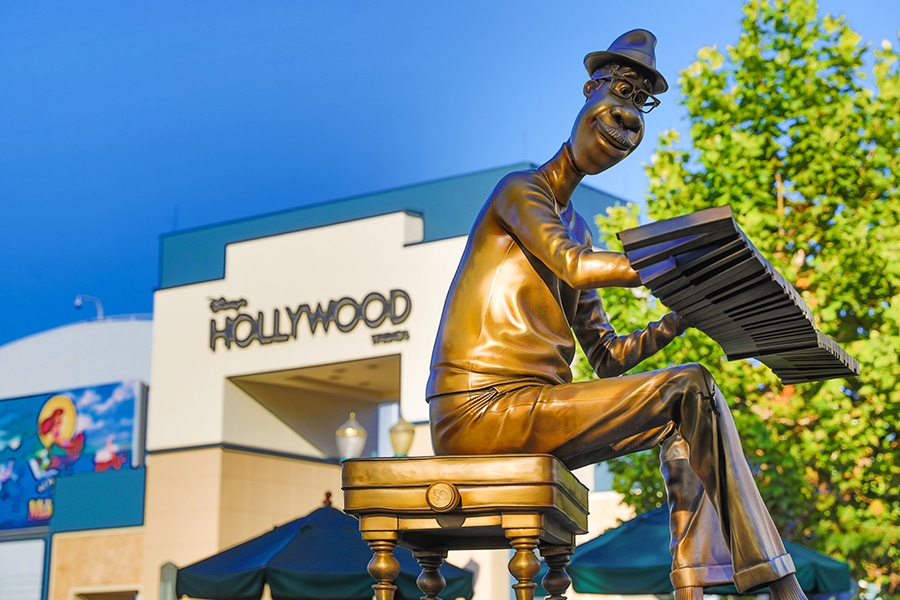 Joe from Soul Fab 50 statue in front of Disney's Hollywood Studios
