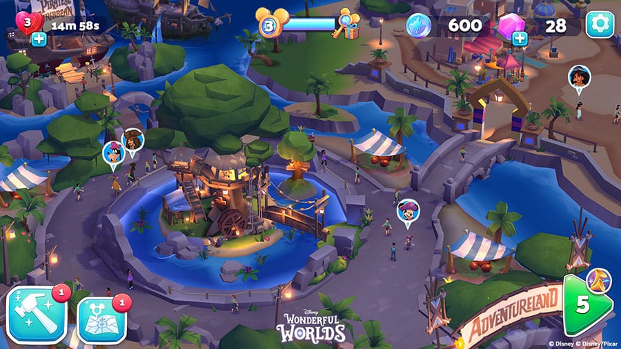 View of custom park you can create while playing Disney Wonderful Worlds