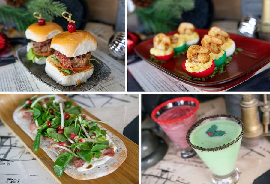 Venison Slider Holiday Lights Deviled Eggs Ham and Brie Flatbread and Elf Elixir from Disney Springs