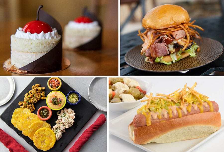 Assorted menu items from Amorette's Patisserie, D-Luxe Burger, and Jock Lindsey’s Hangar Bar