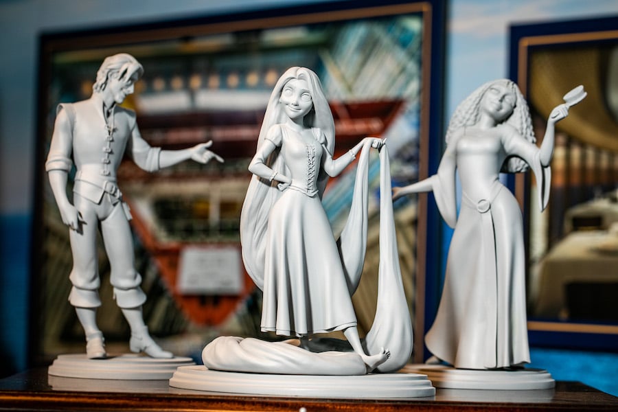 "Tangled"-inspired statues at the Disney Wish exhibit at Disney's Hollywood Studios