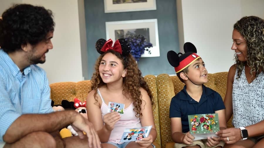 Family opening Disney gifts
