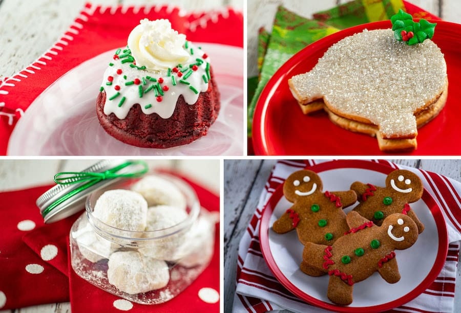 | The Main Street Mouse Red Velvet Mini Bundt Cake with Cream Cheese Icing Salted Caramel Spaceship Earth Cookiesnowball Cookies and Gingerbread Cookies from Holiday Hearth Desserts