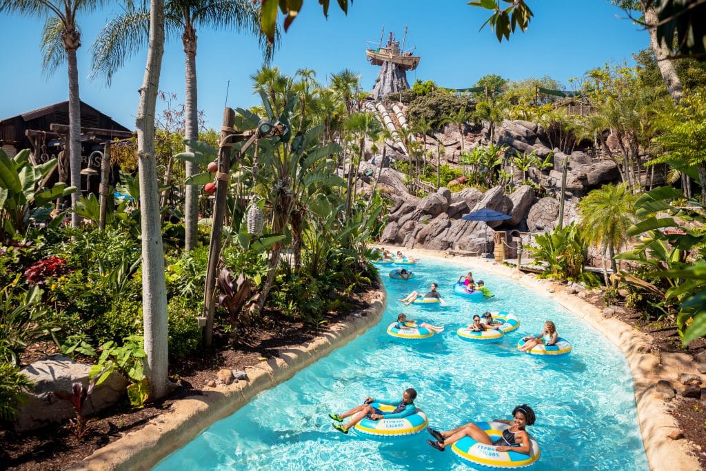 People in intertubes enjoying the Castaway Creek lazy river.