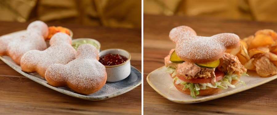 Mickey shaped Beignets and Oyster Beignet PoBoy