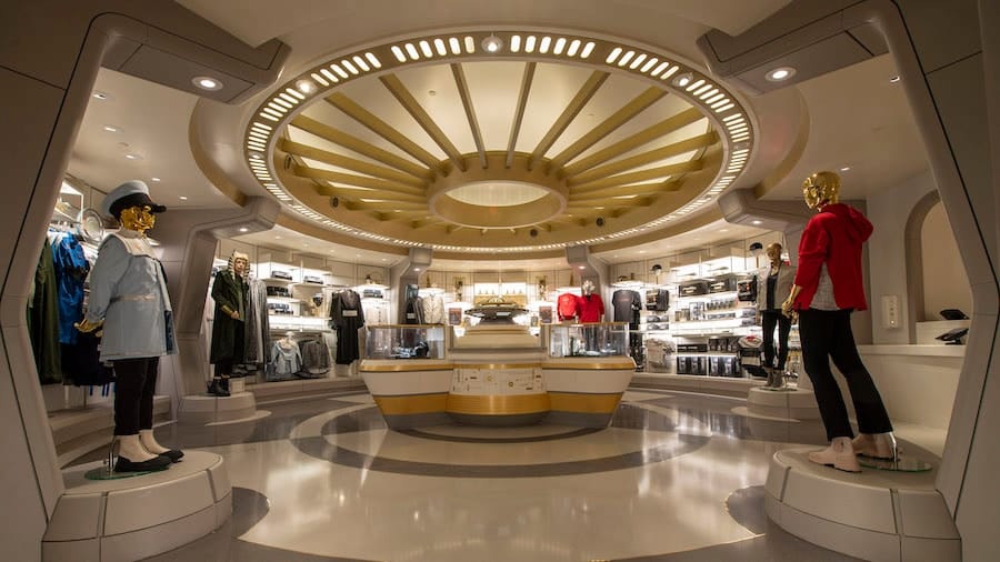 The Chandrila Collection is a boutique off the Atrium of the Halcyon starcruiser where passengers can dress in galactic fashion as part of their stay at Star Wars Galactic Starcruiser at Walt Disney World Resort