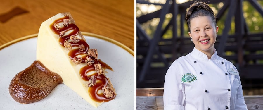 Courtney Slack a regional pastry sous chef and her Pecan Pie Cheesecake from Boatwrights Dining Hall at Disneys Port Orleans Resort Riverside