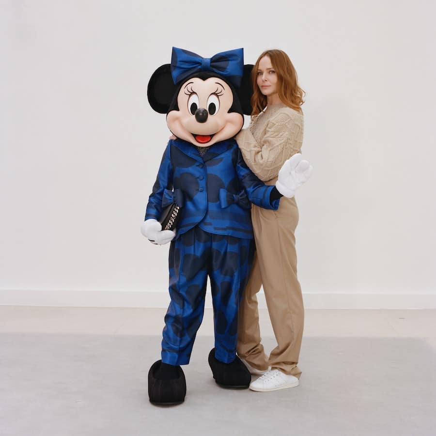 Designer Stella Mccartney with Minnie Mouse in Her Brand new Pantsuit