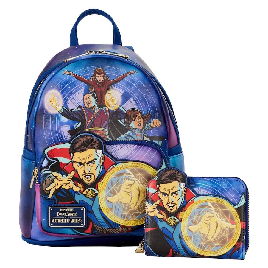 The Loungefly Glow-in-the-Dark Mini Backpack and Zip-Around Wallet inspired by Marvel Studios’ “Doctor Strange in the Multiverse of Magic”