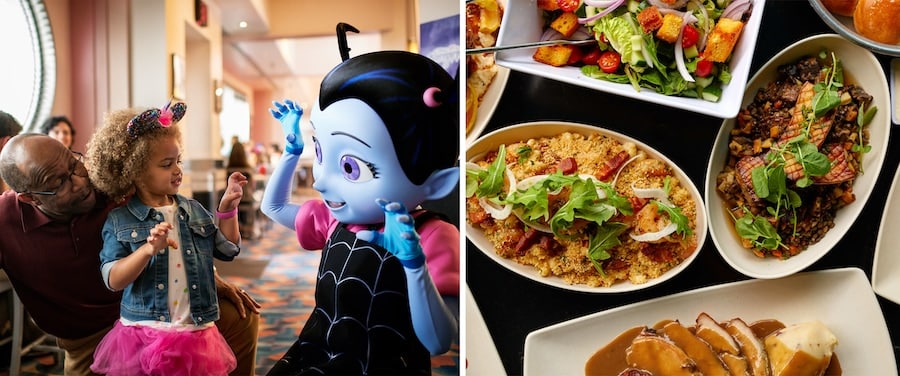 Collage of Hollywood Vine featuring Disney Junior pals and meal spread