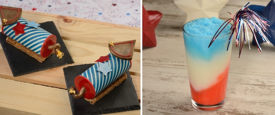 | The Main Street Mouse Fourth of July Firecracker Dessert and Patriotic Wave Drink from Bar Riva