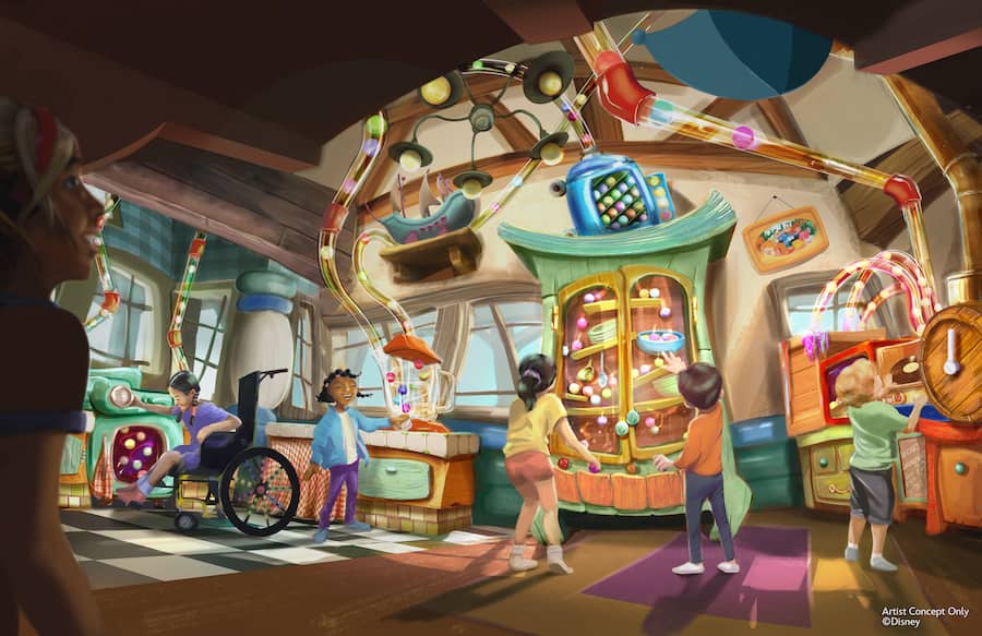 Artist Concept for: Inside his house, Goofy has set up a candy-making contraption that only he could imagine.