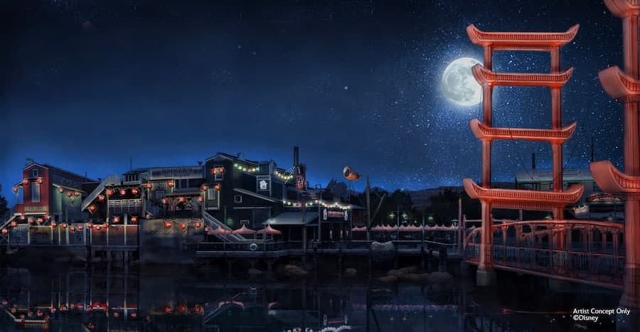 Artist Concept for Pacific Wharf in Disney California Adventure Park to Be Reimagined into San Fransokyo from Big Hero 6