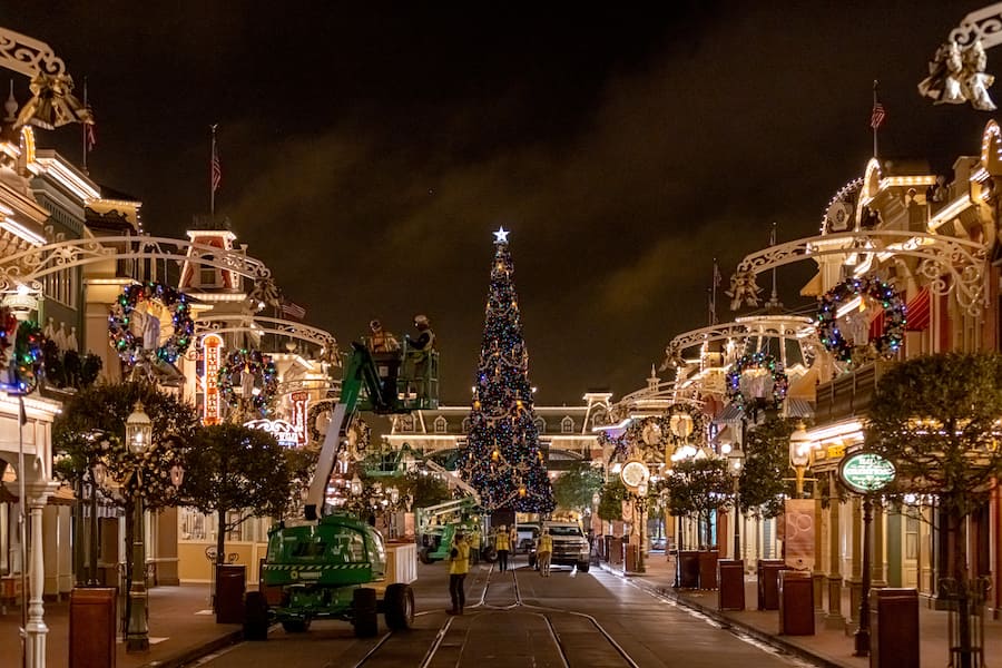 | The Main Street Mouse Magic Kingdom Park Being Decorated for the Holiday Season