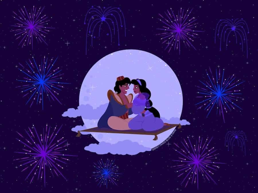 | The Main Street Mouse Disney New Year Wallpaper Background with Aladdin and Jasmine