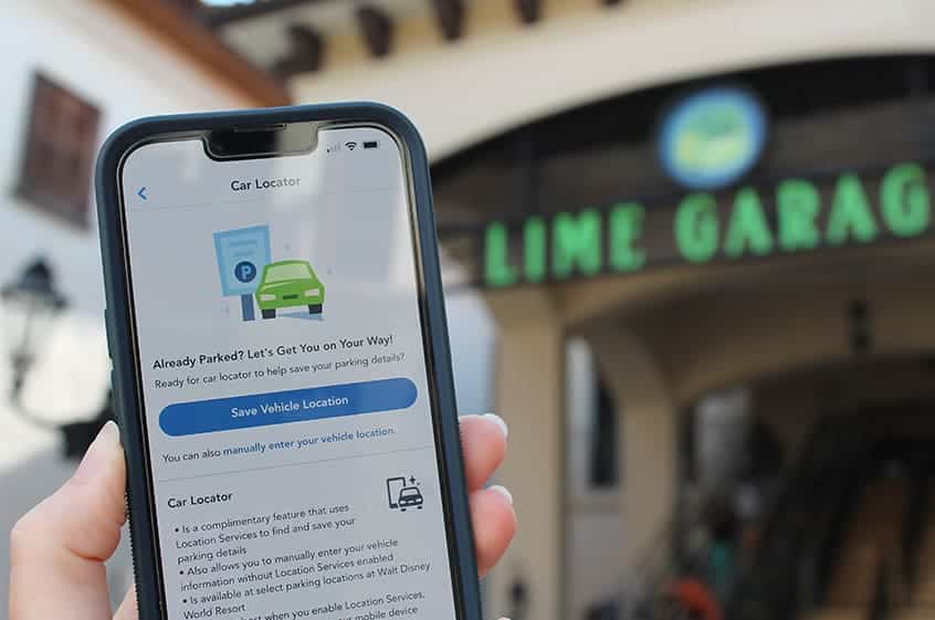 Car locator on the My Disney Experience App