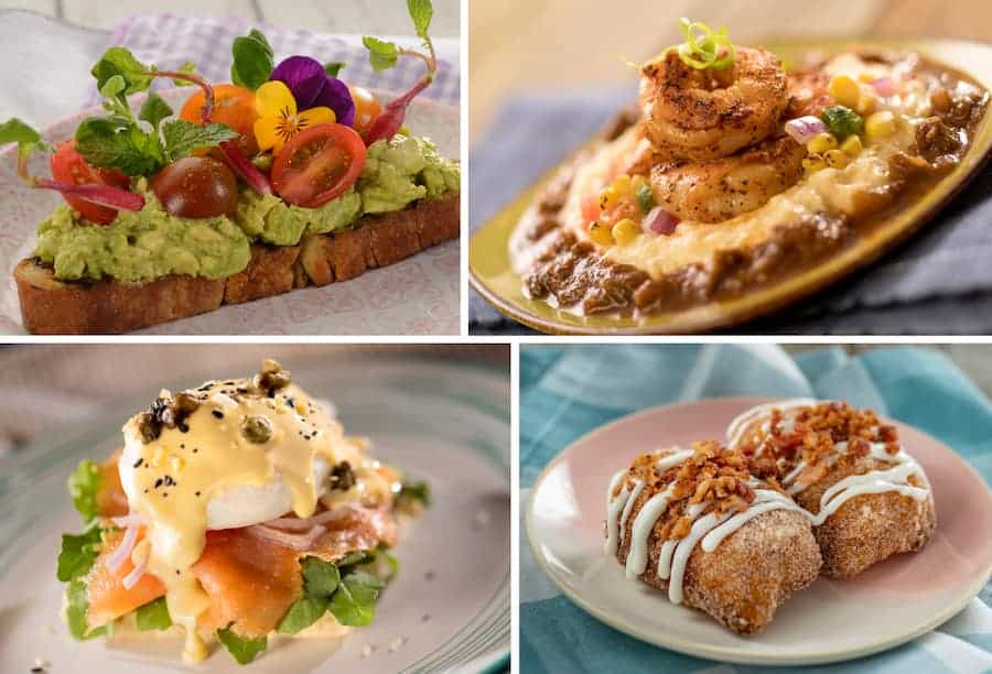 Avocado Toast Shrimp and Grits Lox Benedict and Fried Cinnamon Roll Bites