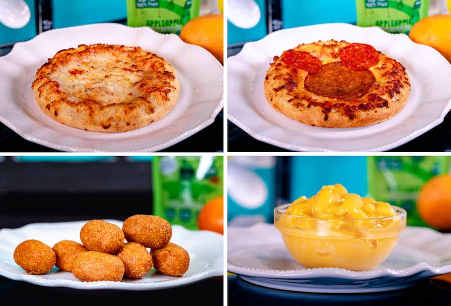 Cheese Please Pizza Pepperoni Please Pizza Minnies Mini Corn Dogs and Mini Mac and Cheesy