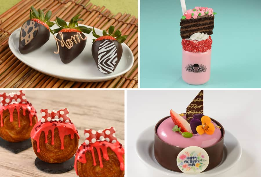 Dark Chocolate-dipped Strawberries, Chocolate Strawberry Tart, Bouquet Shake, and Chocolate Strawberry Tart.