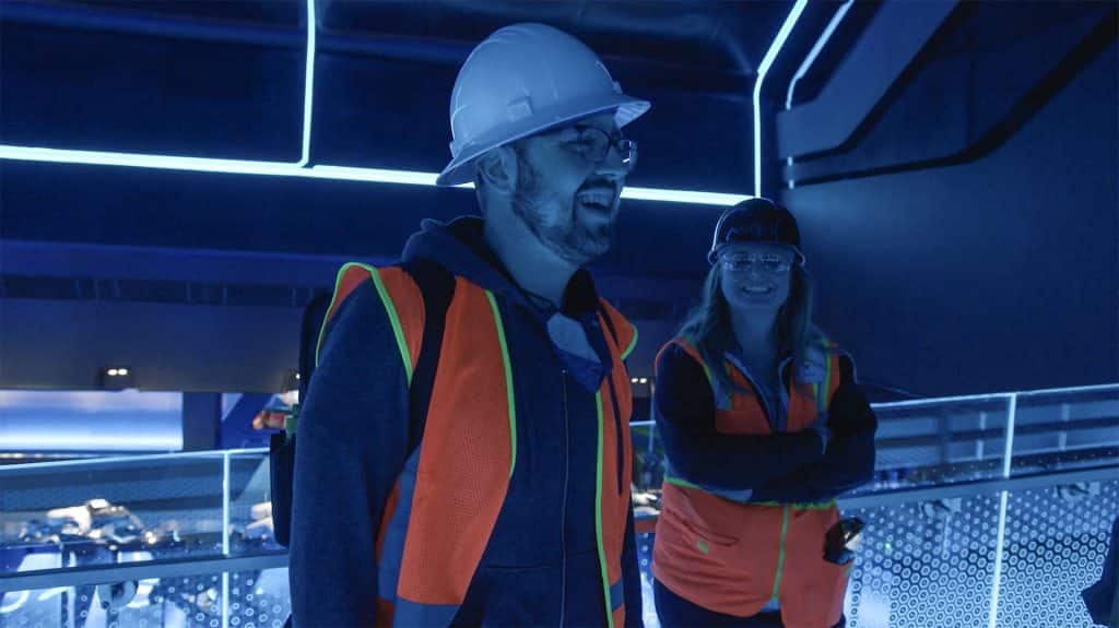 Joe joins Missy Renard Creative Director with Walt Disney Imagineering in the Sync Chamber at TRON Lightcycle Run