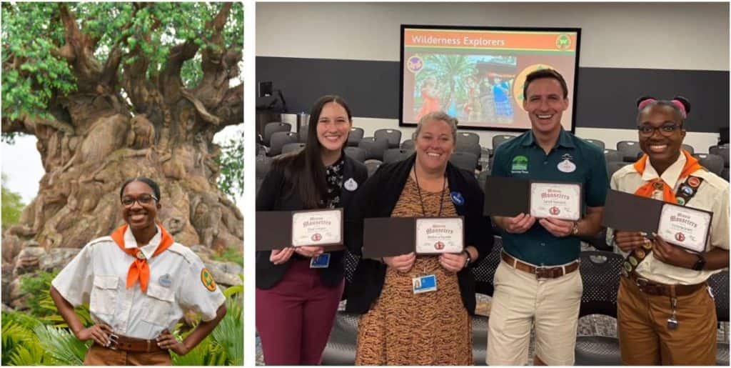 LEFT: Current Wilderness Explorer, Victoria. RIGHT: Victoria’s full-circle moment representing Wilderness Explorers at a panel for Disney College Program participants.