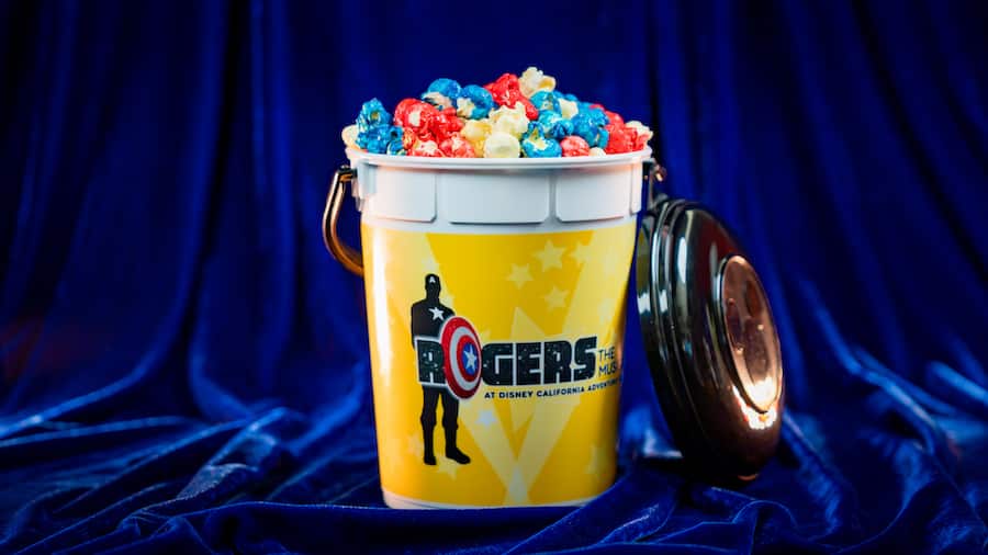 Rogers The Musical popcorn bucket with red white and blue kettle corn