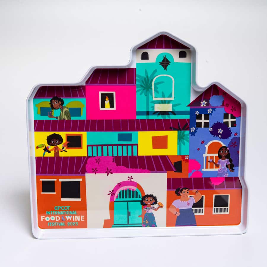 EPCOT International Food and Wine Festival 2023 colorful Encanto serving platter featuring the Family Madrigal casita in a riot of vibrant color