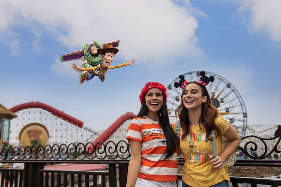 | The Main Street Mouse Buzz Lightyear and Woody Photo Op Location Bridge to Pixar Pier